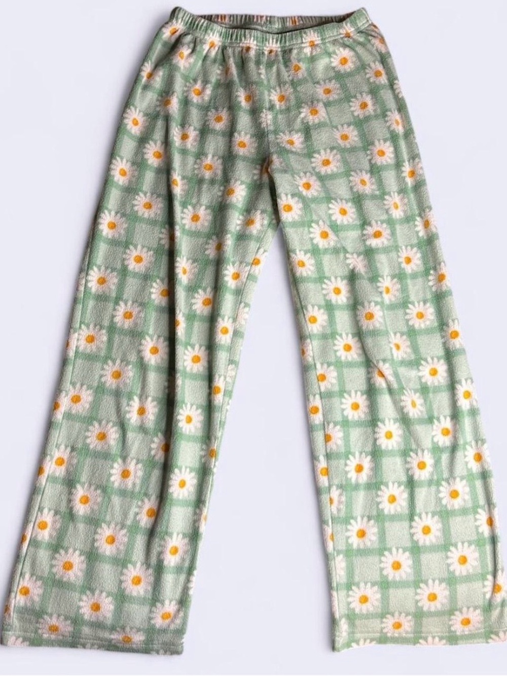 Mad Dog Girls Mint Green Daisy Plaid Fleece Pajama Pants